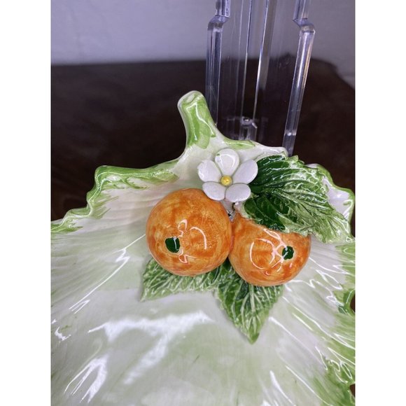 The Mane Lion Ceramic Leaf Tray Dish Orange Tangerine‎ Fruit Flower Italy Candy - Picture 3 of 16
